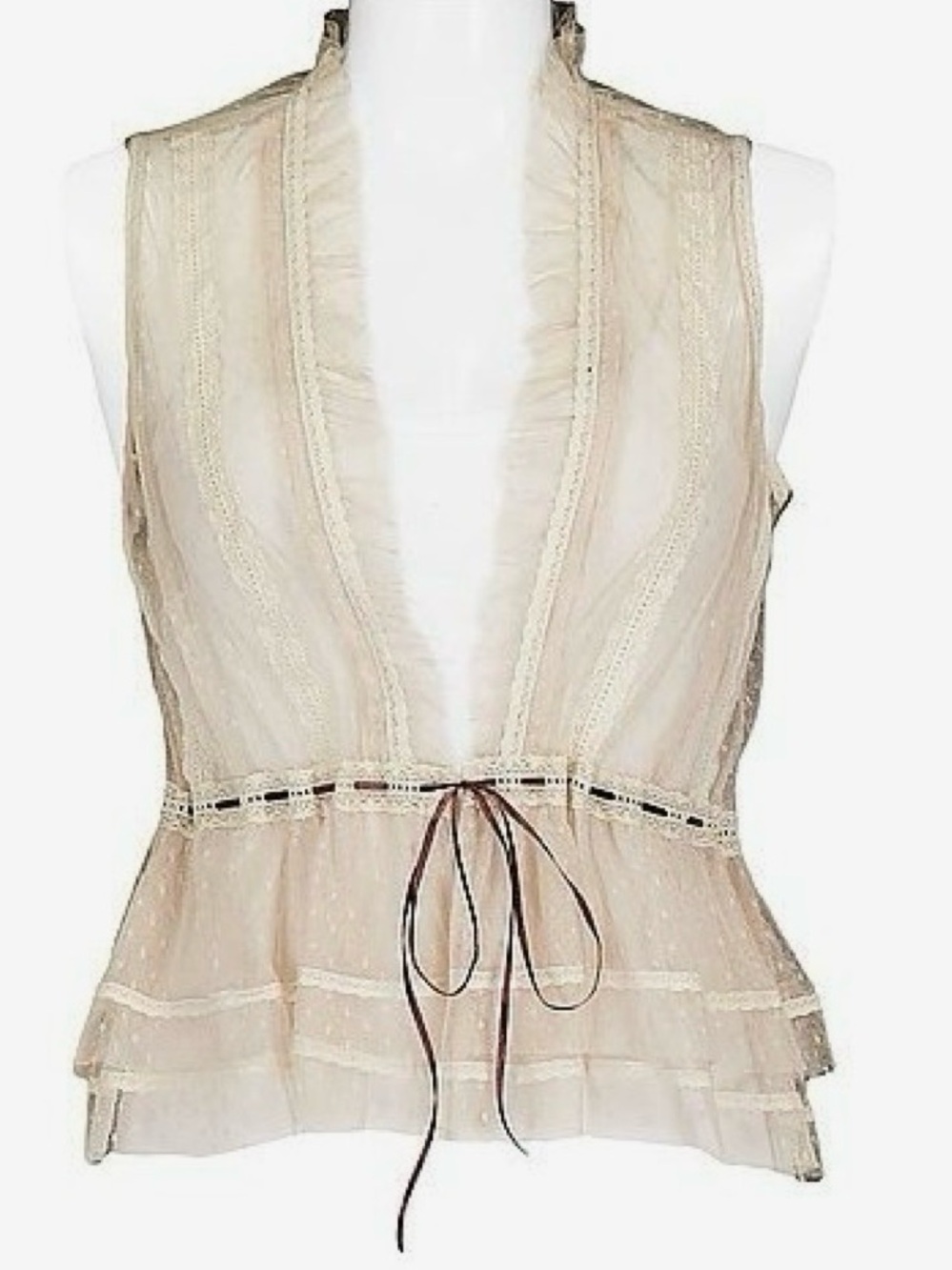 Daytrip (Buckle Brand) Sheer Swiss Dot Lace Overlay Vest in Light Beige- NWOT L